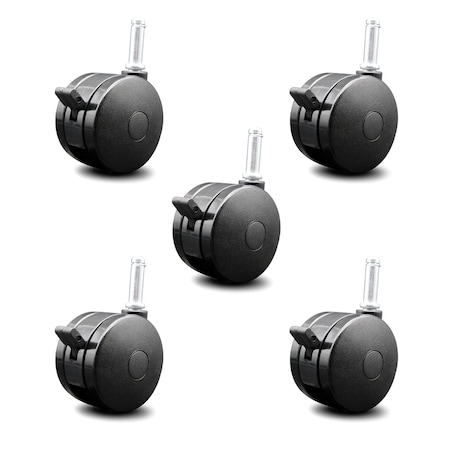 Service Caster Black Heavy Duty Chair Caster - 3" Nylon Twin Wheel w/Brakes SCC, 5PK SCC-UHGR02S75-NYS-B-7161716-5